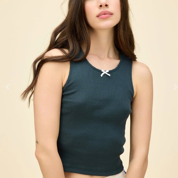 DAYDREAMER SOLID BOW POINTELLE 90s Baby TANK TOP Vintage Black XS - Picture 1 of 8